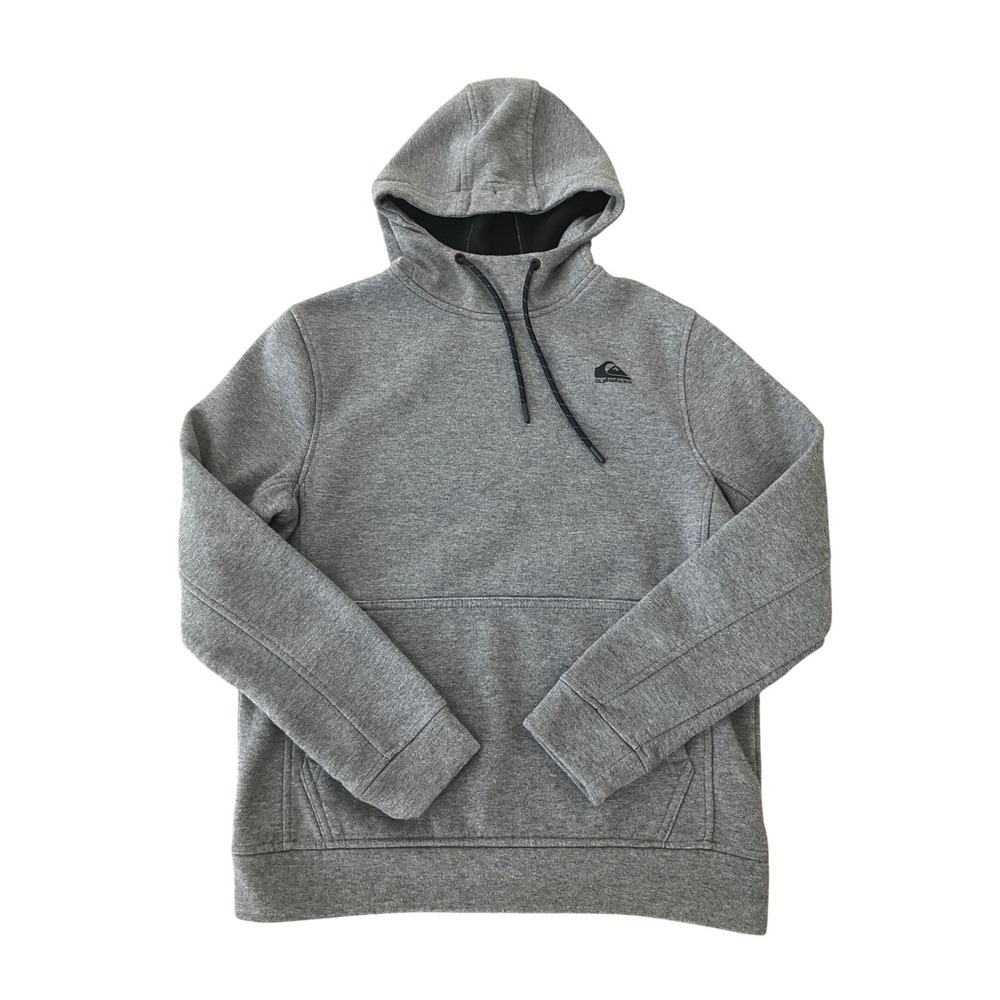 Quiksilver Gray Fleece Lined Hoodie‎ Pullover Pocket Logo Men's S